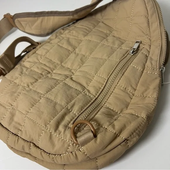 Tan Quilted Pickleball Puffer Sling Bag One Strap Shoulder Backpack - Picture 8 of 10
